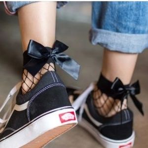 Delicate Black Fishnet Bow Socks
